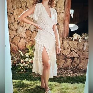 Next to You Cream Swiss Dot Ruffled Midi Dress- Lulu’s